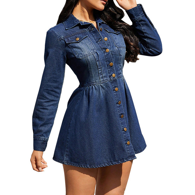 slim fit dress slacks Feeling The Love Button Down Denim Mini Dress, S