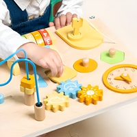 Table d'activités en bois en gros avec labyrinthe de perles, rouleau de comptage, engrenages d'horloge, jouets pour tout-petits pour la motricité fine et l'apprentissage précoce des mathématiques pour enfants