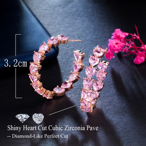Pendientes <span class=keywords><strong>de</strong></span> Aro en Forma <span class=keywords><strong>de</strong></span> C con Circonita Cúbica en Color Rosa Dorado, Adornados con un Corazón, Accesorios <span class=keywords><strong>de</strong></span> Disfraces para Mujer, Regalo - Product Image 6