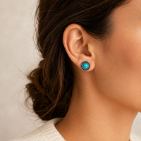 1 Pasang Anting Tusuk Turquoise Gaya Vintage Western Boho untuk Wanita, Perhiasan Geometris Southwestern Berbagai Gaya