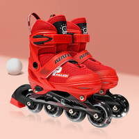 Patins à roulettes en ligne réglables pour enfants, rouges et noirs, avec roulements ABEC-7, 4 roues en caoutchouc LED, respirants, pour l'extérieur et la rue