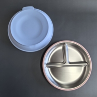 Ensemble de vaisselle pour enfants, assiette en acier inoxydable pour bébé, manchon en silicone, ventouse, assiette à dîner incassable