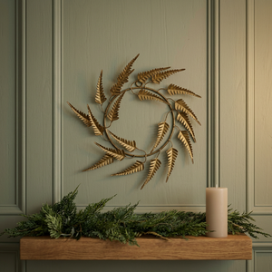 Corona de Helecho Metálica Rústica Redonda Hecha a Mano, Adorno Decorativo para Colgar en la Pared, Adorno Navideño sin Luces, Pieza Única - Product Image 6