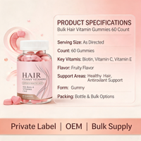 Gummies de Vitamines Capillaires en Gros Biotine Vitamine C E 60 Unités Saveur Fruitée Soutien Beauté Cheveux Sains OEM Marque Privée