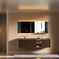Meuble-lavabo de salle de bain d'hôtel moderne en marbre personnalisé avec miroir intelligent, armoire étanche et lavabo de style villa - Vente en gros