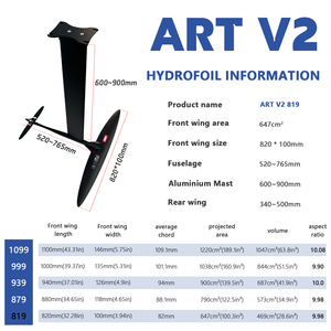 Hydrofoil en carbone AXIS ART <span class=keywords><strong>V2</strong></span> 819 pour Kite Surf, Pump Foil et Wing Foil, à profil haut, pour une glisse efficace, vente en gros - Product Image 3
