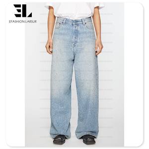 LARSUR Fábrica personalizada 3D Full Dtg <span class=keywords><strong>Dgt</strong></span> Imprimir Rhinestone Jeans Trompe L'oeil Loeil Denim Gráfico Digital Distress tachonado Jeans - Product Image 4