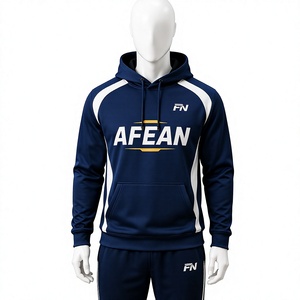 Wholesale Men's Hooded <b>Sweatshirt</b> <b>Navy</b> White Color Block Printed Logo Breathable Polyester Regular Fit Autumn Casual Wear - Product Image 1