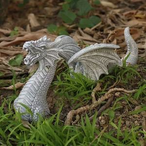 회색 중국 용 수지 조각 세트, 자세한 비늘과 날개가 있는 야외 동양 정원 동상 - Product Image 5