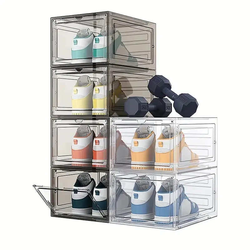 DS2519 Stapelbarer Schuh-Organizer aus klarem Kunststoff für platzsparende faltbare Schuh regale für Sneaker-Display-Schuh ablage