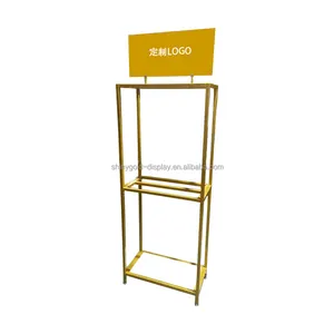 LOGO personalizzato salone oro metallo capelli umani parrucca negozio espositore piano in piedi Extension per capelli Stand per parrucche