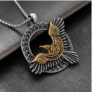 Collar yunnique con colgante de cuervo vikingo nórdico de acero inoxidable para hombre, diseño de alas geométricas, joyería de regalo - Product Image 3