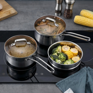 304 Stainless Steel Double Handle Thickened <strong>Steamer</strong> <strong>Pot</strong> Glass Cover Small Size Straight Type For Baby Food Porridge Induction - Product Image 4
