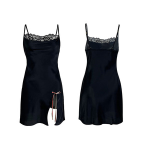 SMOOTH - Camisón de Satén con Encaje para Mujer, con Abertura Lateral, Tirantes Finos, Pijama Sexy para Mujer - Product Image 3