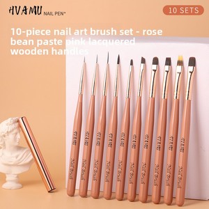 10Pcs Painted Wood Handle Nail Art Brush Set Round Angled Flat Liner Tips for Gel Polish Manicure - Product Image 1