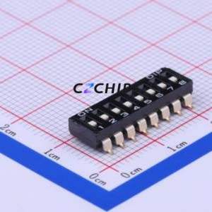 DMR-08-V-T/R DIP Switch SMD-16P,6.2x21.3mm Switch Flat Toggle, Groove Type Single Pole Single Throw 8 2.54mm - Product Image 1
