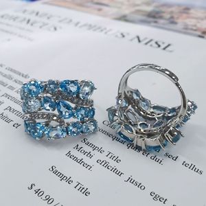 Alla moda rodiato 925 argento Sterling blu svizzero topazio/Diopside/anelli di gemma naturale citrino da donna - Product Image 5