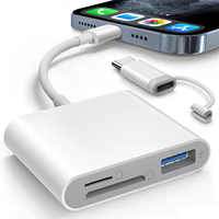 Lector de Tarjetas SD, Adaptador de Tarjetas con Conector Dual de 8 Pines y USB-C, con 3 Ranuras SD TF USB-A, Visor de Tarjetas de Memoria para Cámara de Caza