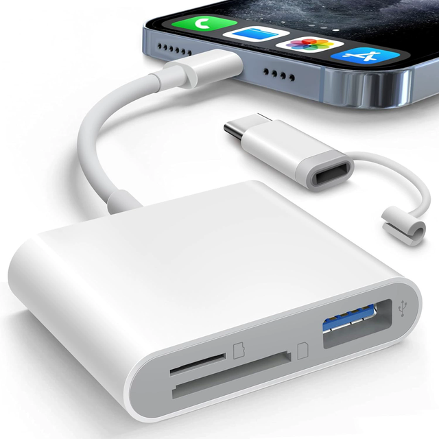 SD Card Reader, Dual 8pin & USB-C Connector Card Adapter with SD TF USB-A 3 Slots Trail Camera Memory Card Viewer