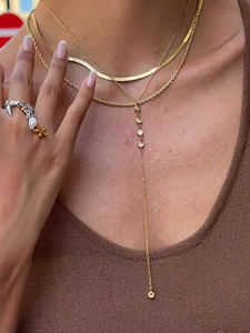 Collana a catena a Y moderna in acciaio inossidabile placcato oro PVD 18K, impermeabile, minimalista, con pendente in zircone bianco per <span class=keywords><strong>donna</strong></span> - Product Image 3