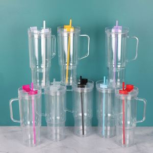 Free Shipping High Quality <b>Double</b> <b>Wall</b> clear <b>Mugs</b> Glitter Pre Drilled 40oz Snow Globe Acrylic Plastic Tumbler with Colored Lids - Product Image 2