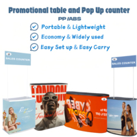 Comptoir promotionnel portable d'extérieur en PP, stand de vente personnalisé imprimé, table d'exposition pliable avec support de bannière en tête de table