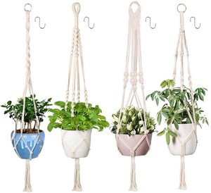 4 Pièces En Macramé Cintres Intérieur Extérieur Jardinière Suspendue Panier Coton <span class=keywords><strong>Corde</strong></span> 41 Pouces Suspendus Planteur <span class=keywords><strong>Pot</strong></span> Titulaire Blanc - Product Image 1