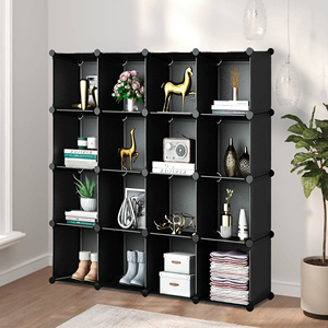16 Cube Plastic Storage Organizer 4-Tier Modular Closet Cabinet Black Open Shelving Unit for Home & Office - Product Image 2