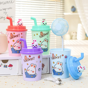 HiHello Cartoon Milk Tea Cup Fan With Adjustable Straw Handheld Rechargeable <b>Battery</b> <b>Operated</b> Portable Desk Fan - Product Image 2