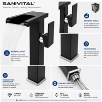 Robinet de lavabo SANIVITAL à cascade sans contact, design moderne, monotrou, montage sur comptoir, en acier inoxydable brossé, pour salle de bain