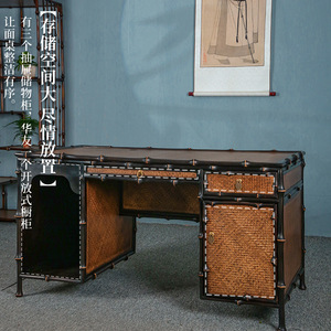 Tang Style Bamboo <b>Desk</b> With Drawer Office <b>Study</b> Computer <b>Desk</b> Wood Surface - Product Image 2