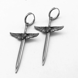 Pendientes de aro con forma de espada y alas de Yunnique, joyería de moda unisex de acero de titanio - Product Image 5