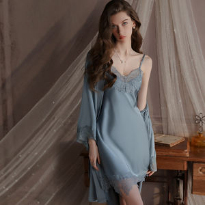 Nouveau été vêtements de nuit femmes glace soie couture dentelle garniture cami chemise de nuit et <span class=keywords><strong>peignoir</strong></span> pyjamas ensemble 4452 - Product Image 3
