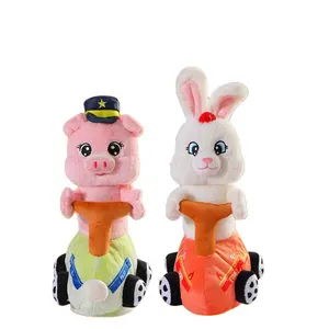 Sweet Rabbit Plush Spring Outing Team Stuffed Animal Toys Pig Bunny Car 33 Music Car Children Peluches Toys Kids
