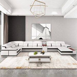 Ensemble de meubles en cuir blanc de design moderne en forme de U, canapé modulaire de luxe pour salon - Product Image 4