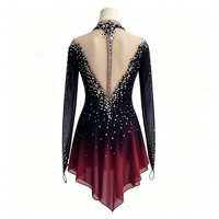 Robe de patinage artistique pour filles, dégradé noir et bordeaux, dos ouvert en V profond, avec strass et maille, pour concours de danse sur glace