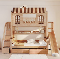Lit superposé moderne en bois massif pour chambre d'enfant, design cabane dans les arbres, avec toboggan personnalisé, gain de place, petit et confortable, idéal pour l'école et la salle de sport