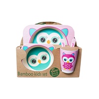 Ensemble de vaisselle en mélamine de bambou de 5 pièces pour enfants compartiment garçons et filles ensemble d'assiettes en fibre de bambou cuillère fourchette pour enfants repas