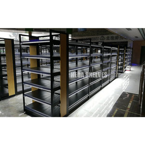 Modern Black Gondola Rack With Integrated Light <strong>Bar</strong> Mesh Back Display <strong>Shelves</strong> - Product Image 5