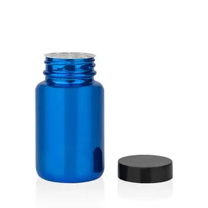 Высококачественная косметическая синяя стеклянная бутылка с черной пластиковой крышкой 60 мл, роскошная упаковка, внешний индивидуальный логотип