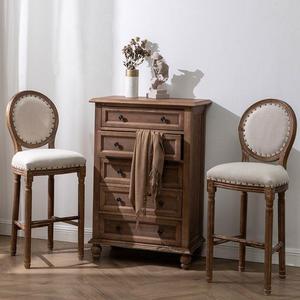 Tabouret de bar en bois massif, style campagnard américain, dossier haut, siège rembourré, durable, usage domestique, design européen - Product Image 2