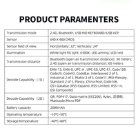 Prix usine 2000mAh sans fil 2.4G pour lecteur de code-barres de poche Bluetooth Scanner de code QR 2D portable pour l'inventaire en stock