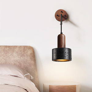 Applique <span class=keywords><strong>da</strong></span> <span class=keywords><strong>Parete</strong></span> in Travertino Stile Mid-Century <span class=keywords><strong>con</strong></span> <span class=keywords><strong>Braccio</strong></span> in Metallo Nero e Paralume in Pietra, Luce LED Calda per Soggiorno e Arredamento Casa - Product Image 1