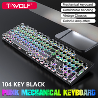 Clavier mécanique punk T-WOLF T75 filaire avec rétroéclairage RVB coloré, axe bleu, clavier de jeu, clavier d'ordinateur, interface USB
