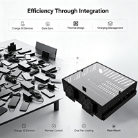 Gabinete de Carga para Teléfonos con IA de 30 Puertos, Sincronización de Datos USB2.0, Control Remoto, Ranura OPS, Montaje en Rack para Transmisión en Vivo, Entrenamiento y Enseñanza de IA