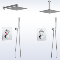 Ensemble de douche mural haut de gamme en acier inoxydable plaqué or, avec poignée unique, jets pluie et doux, et boîtier intégré