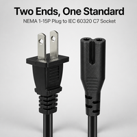 Cable de alimentación C7 con conector en forma de ocho NEMA 1-15P, cable de CA estadounidense de 18 AWG, 10 A, 125 V para TV, radio, DVD, aparatos de audio, a granel