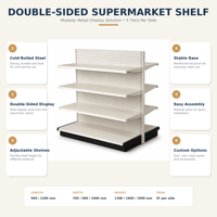 Étagère de supermarché double face avec panneau perforé, présentoir de vente au détail, étagère d'îlot pour épicerie, étagères métalliques réglables pour magasin