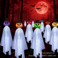 Décorations d'Halloween en forme de fantômes de citrouille pour l'extérieur, ensemble de 4 pièces, étanches, alimentées par énergie solaire, lampes à piquet en caoutchouc pour jardin