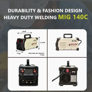 APEXYN 2026 Nuevas Soldadoras MIG MIG-140C 110V/220V Sin Gas/MMA/TIG con Control Sinérgico 3 en 1, Máquina de <span class=keywords><strong>Soldar</strong></span> con Hilo Tubular MIG - Product Image 3